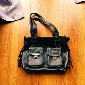 black leather buckle bag